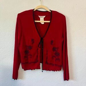 Picapino Women's Red and Burgundy Cardigan